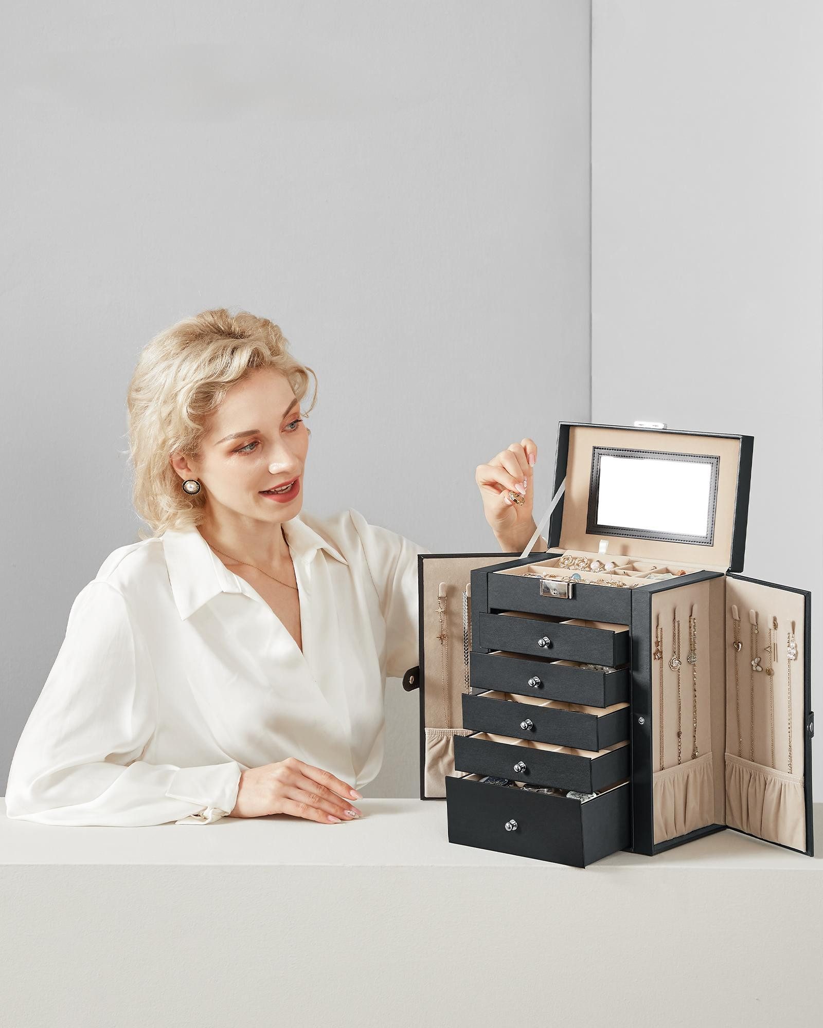 SONGMICS Schmuckkasten, Schmuckschatulle mit 6 Ebenen, seitlichen Klapptüre günstig online kaufen