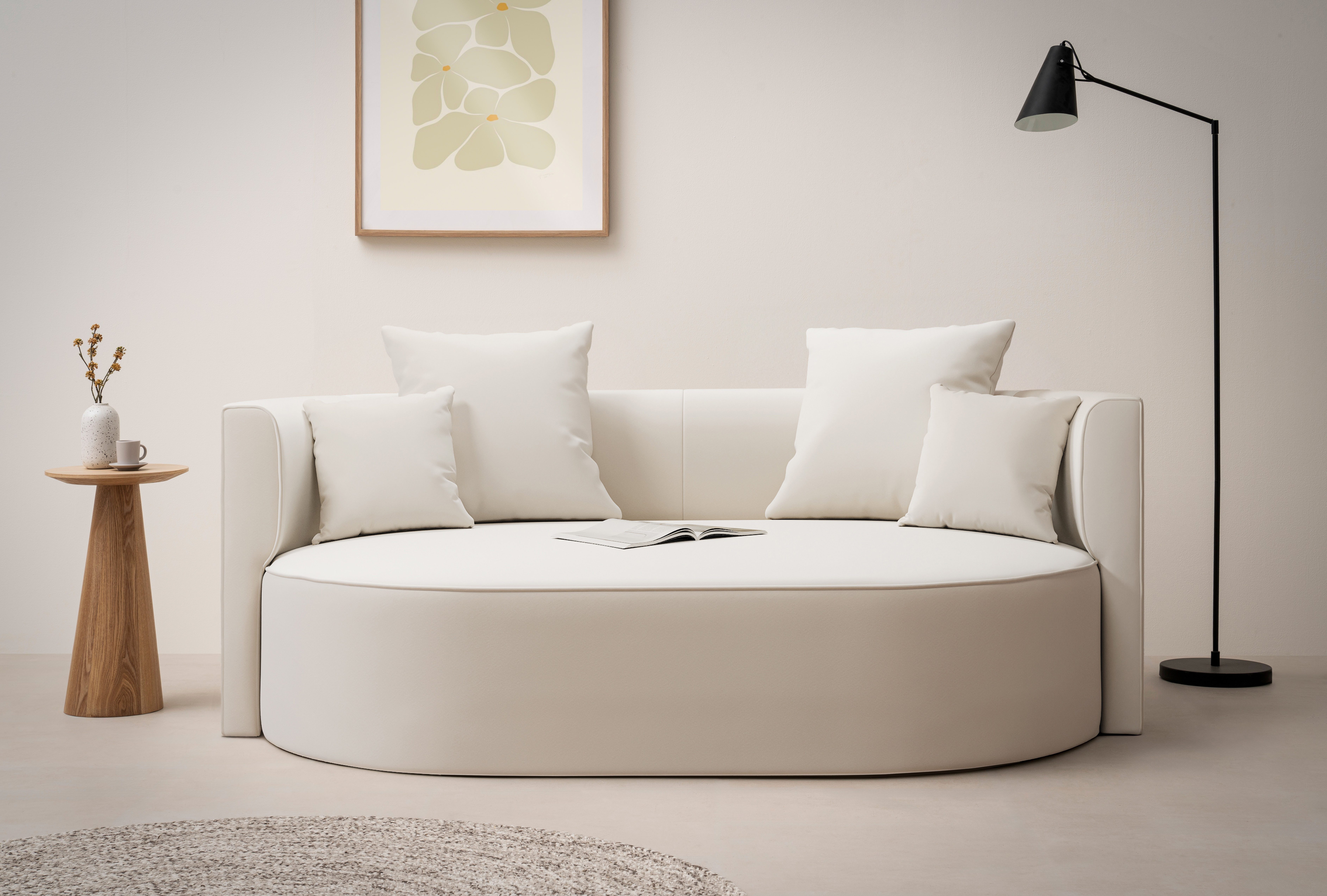 LeGer Home by Lena Gercke 2,5-Sitzer ISALIE, rundes Loungesofa, mit Kissen, perfekt gepolstert, moderne Stoffe, mit 4 Zierkissen, extra große Sitzfläche