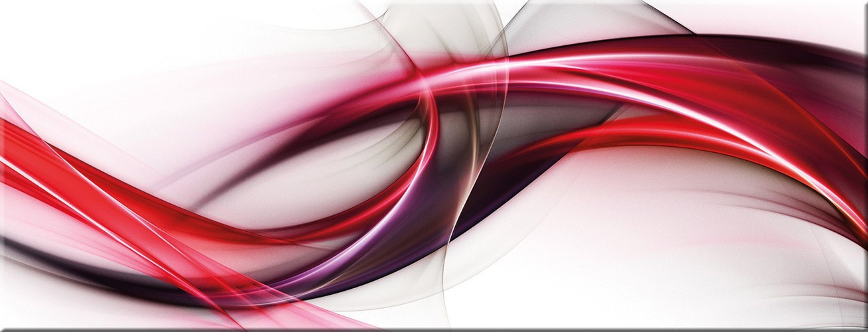 artissimo Glasbild Glasbild 80x30cm abstrakt weiß rot pink Welle, modern Art: Fractal red