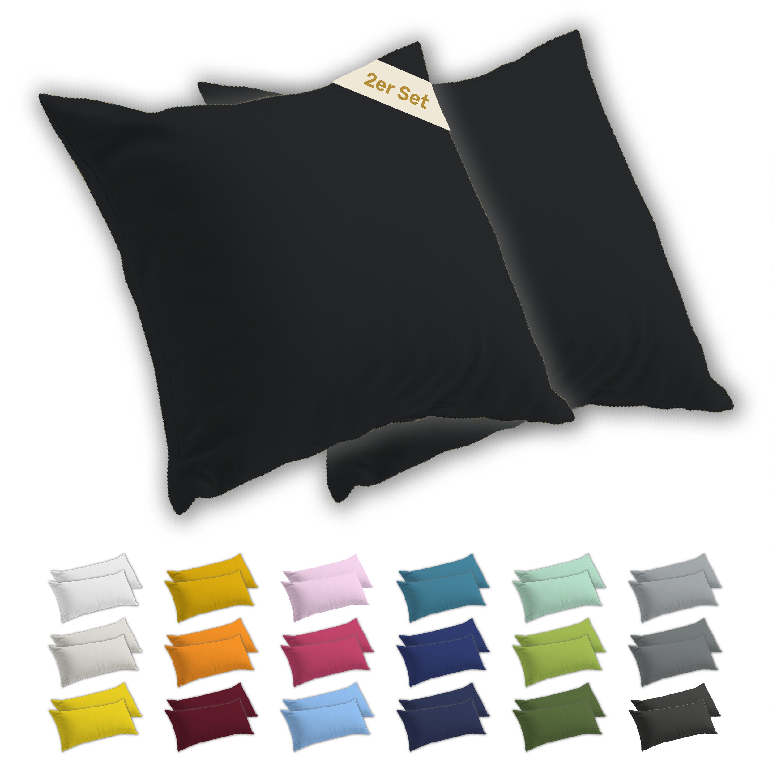 Lavea Kissenbezug 2er Set Kissenhülle Jersey, 100% Baumwolle, Kissenbezüge, (2 Stück), allergikerfreundlich - sicherer YKK-Reißverschluss - waschbar 60°C