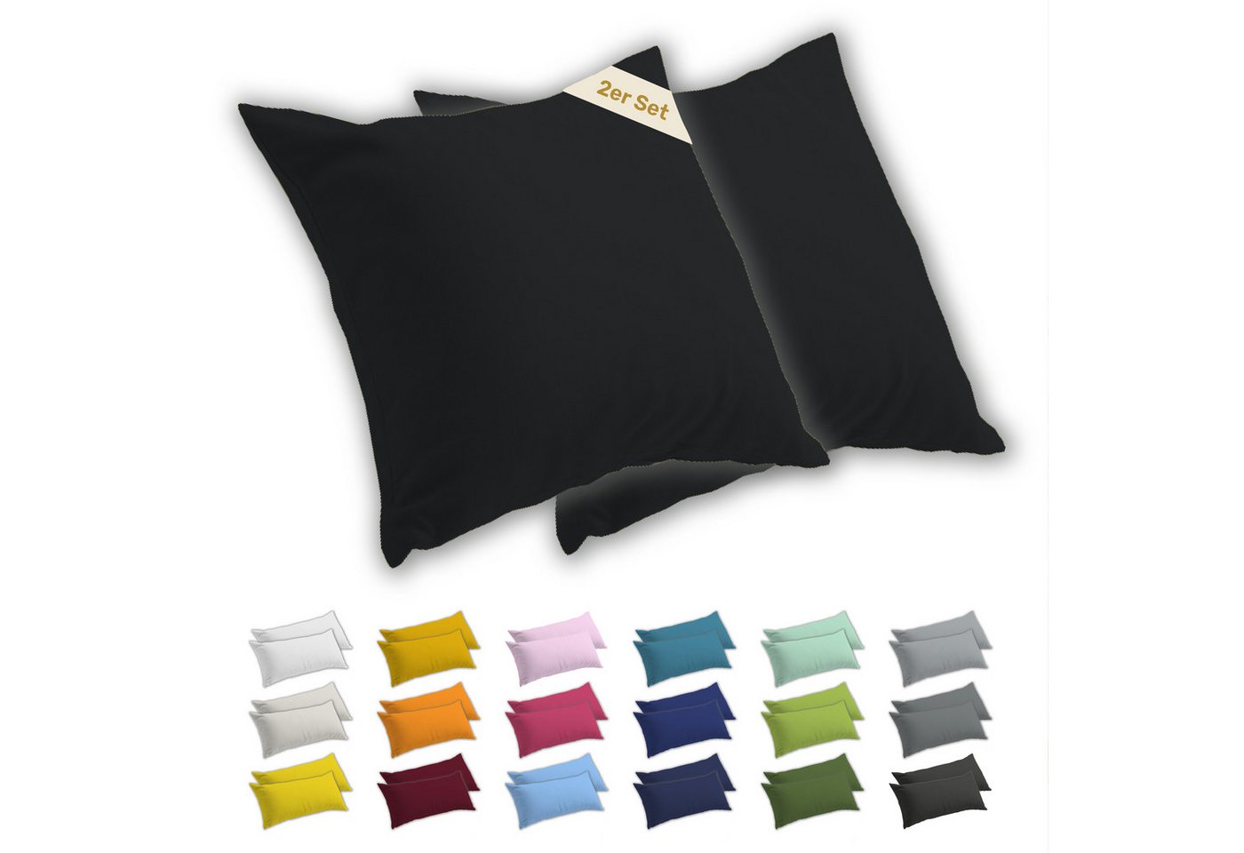 Lavea Kissenbezug 2er Set Kissenhülle Jersey, 100% Baumwolle, Kissenbezüge, (2 Stück), allergikerfreundlich - sicherer YKK-Reißverschluss - waschbar 60°C