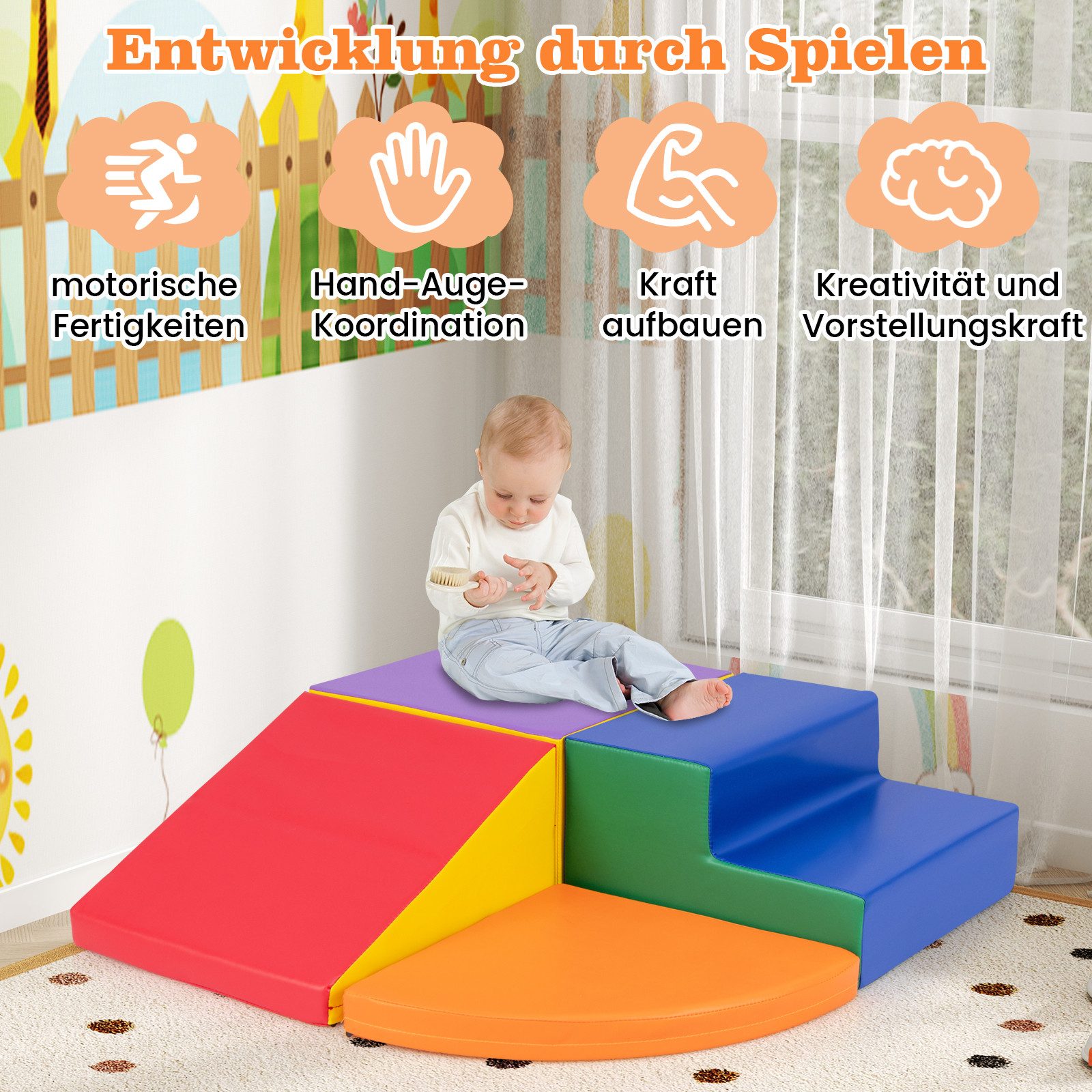 COSTWAY Spielbausteine, (4 St), zum Klettern, mit Klettverschluss
