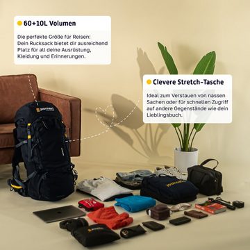 JOURNEXT Trekkingrucksack NOVA 60 (inkl. Regenhülle), Frontloader, perfekt fürs Backpacking und Reisen
