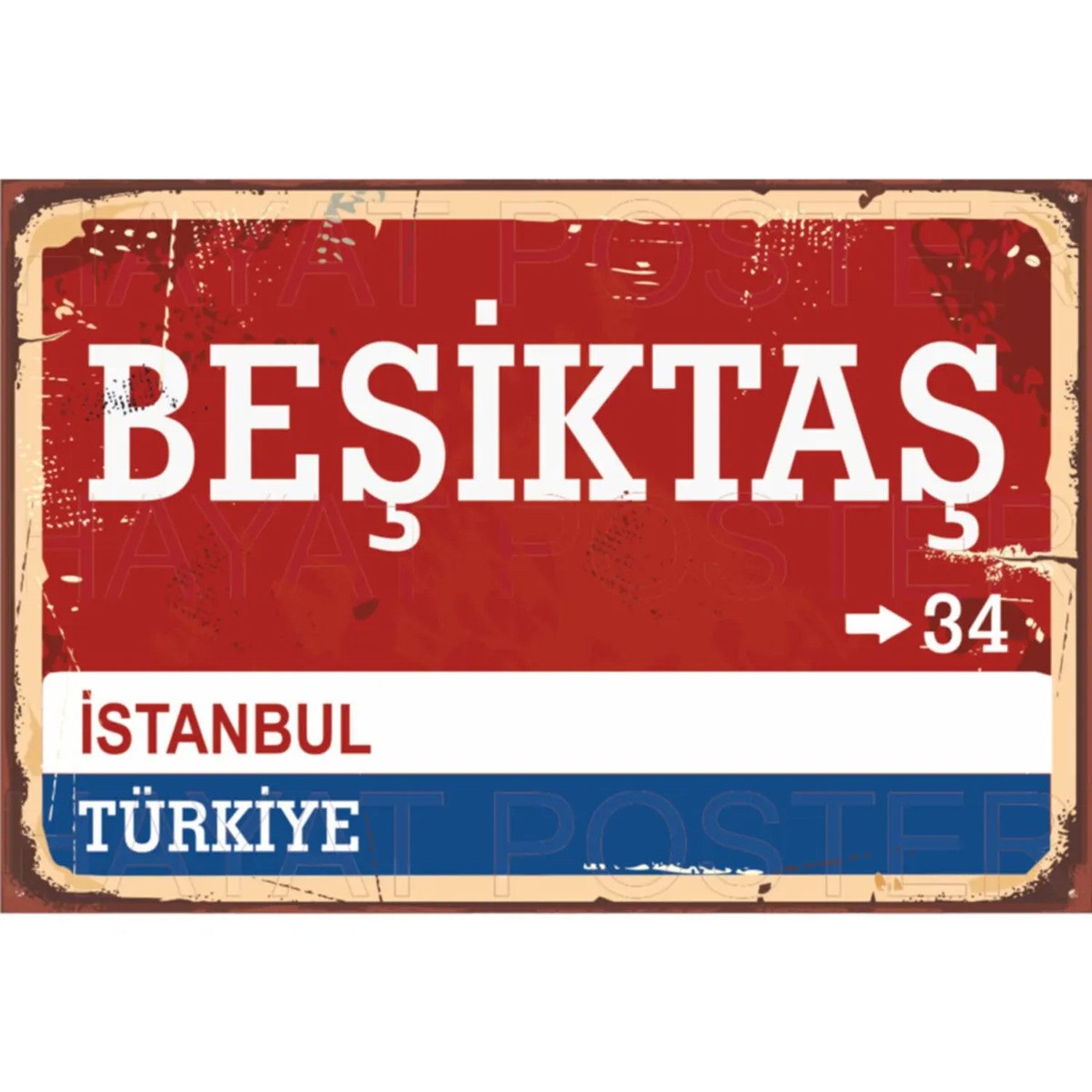 Jungengel Wandbild Besiktas Wandposter 20x30cm Istanbul Retro Straßenschild BJK, (Einzelbild, 1 St), Retro Vintage Holzposter 20x30 cm mit selbstklebender Rückseite