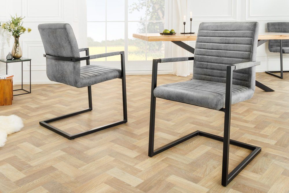 riess-ambiente Freischwinger LOFT vintage grau / schwarz (Einzelartikel, 1 St), Esszimmer · Microfaser · Metall · mit Armlehne · Industrial – Bild 4 von 5