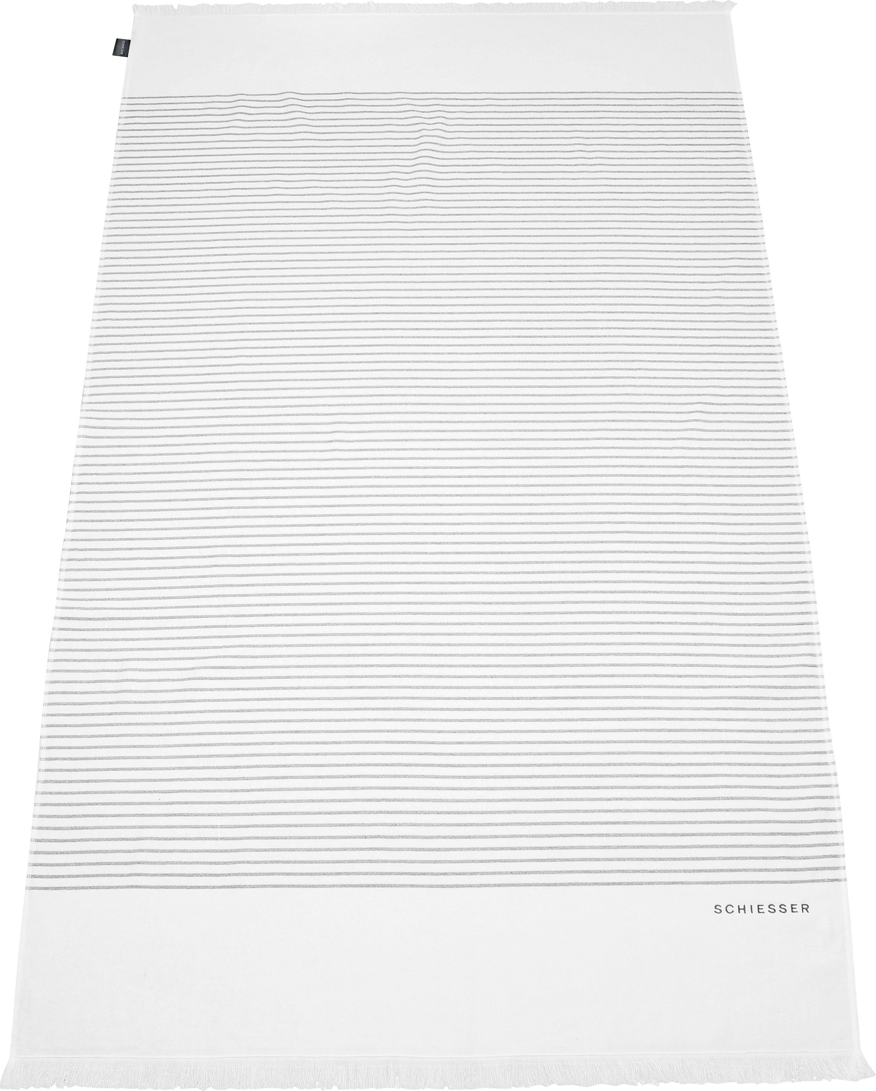 Strandtuch Schiesser mit gesteift, Frottier weiß-anthrazit Rom, Fransen, x180 100 Hamamtücher (1-St), cm, als ideal