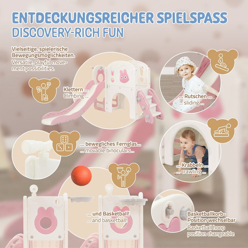 Joyz Rutsche Kinderrutsche 5 in 1 mit Spielturm Rutsche & Basketballkorb Spielplatz, Spielzeug Set für Kinder Spielgerüst ab 3 Jahren Rosa Indoor Outdoor – Bild 4 von 5