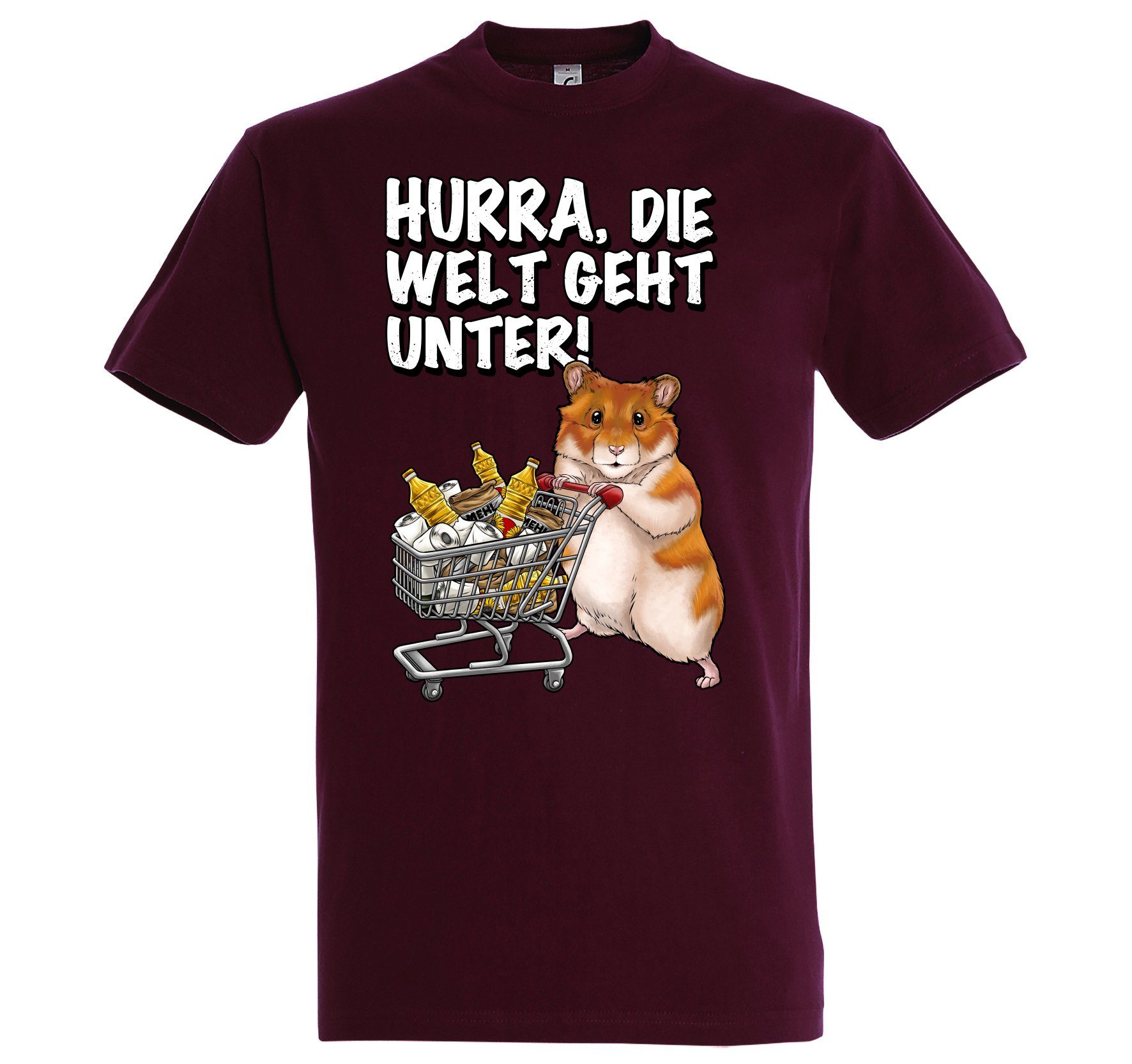 Youth Designz Print-Shirt Hurra Die Welt Geht Unter Herren T-Shirt mit lustigem Hamster Spruch Print Burgund
