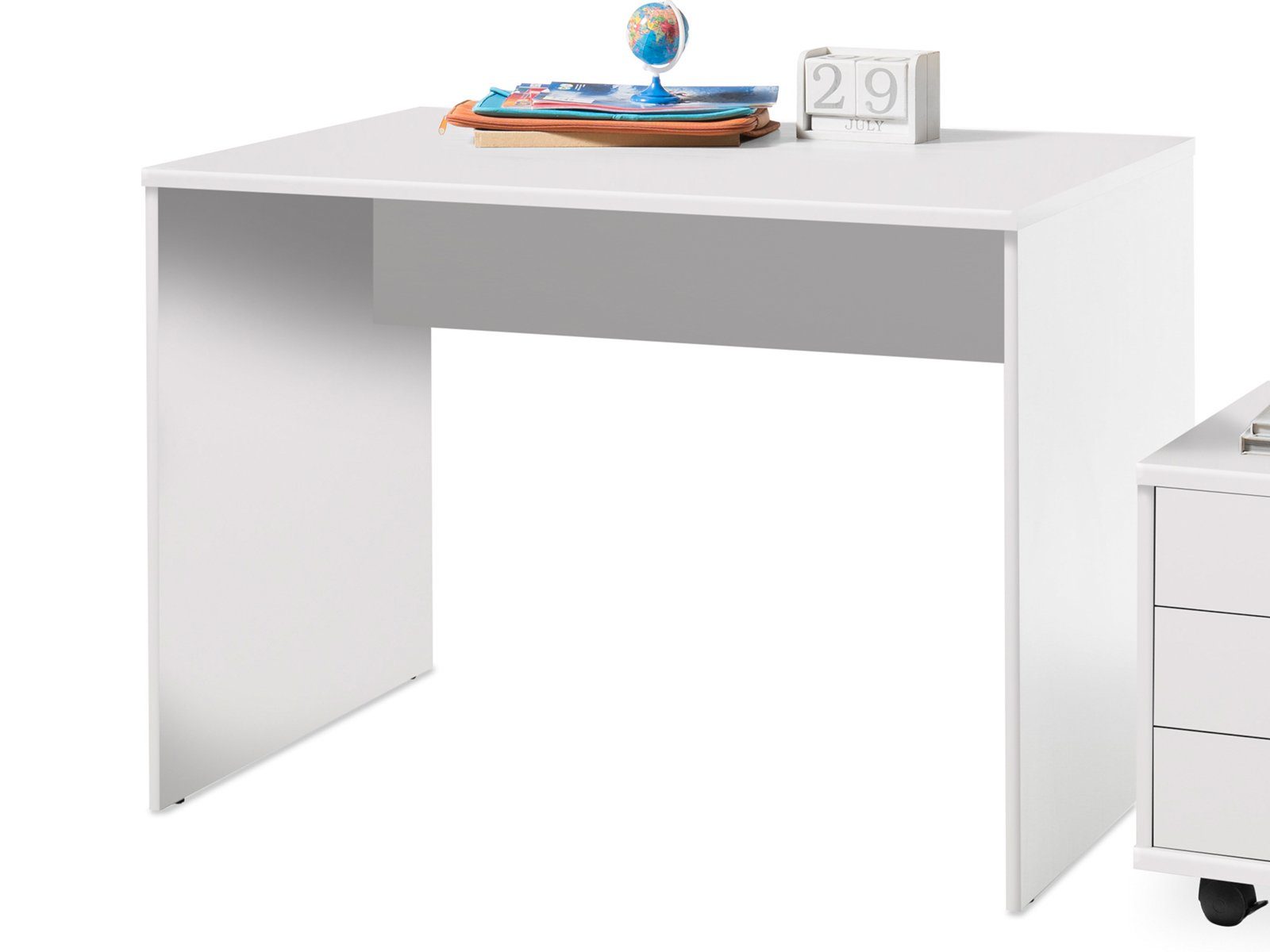 möbelando Schreibtisch »Olli«, Moderner Schreibtisch aus Spanplatte in  Weiß. Breite 106 cm, Höhe 75 cm, Tiefe 75 cm
