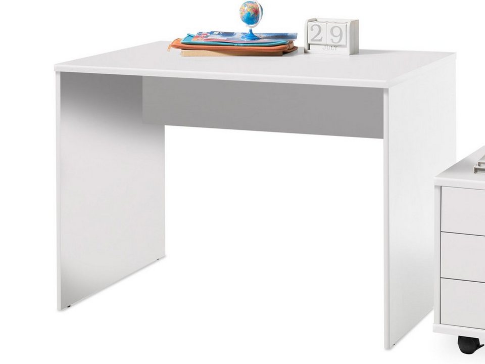 möbelando Schreibtisch Olli, Moderner Schreibtisch aus Spanplatte in Weiß.  Breite 106 cm, Höhe 75 cm, Tiefe 75 cm