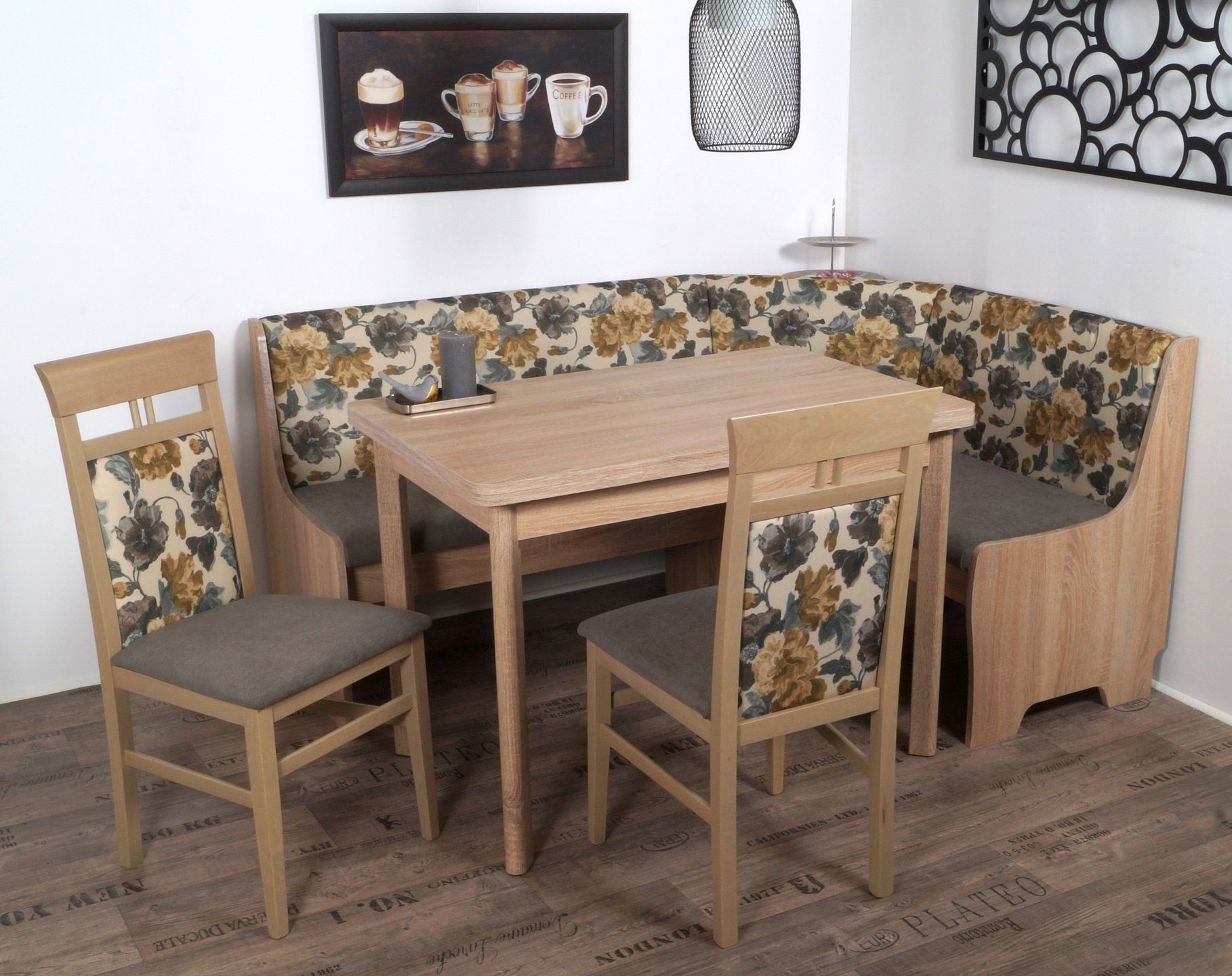 Sonoma mit Stralsund Tisch Eiche Tisch, 2 2 Stühle), Eckbank, (Eckbankset, Küchenauszügen PEIBFLorenz, Eckbankgruppe Stolebaenk