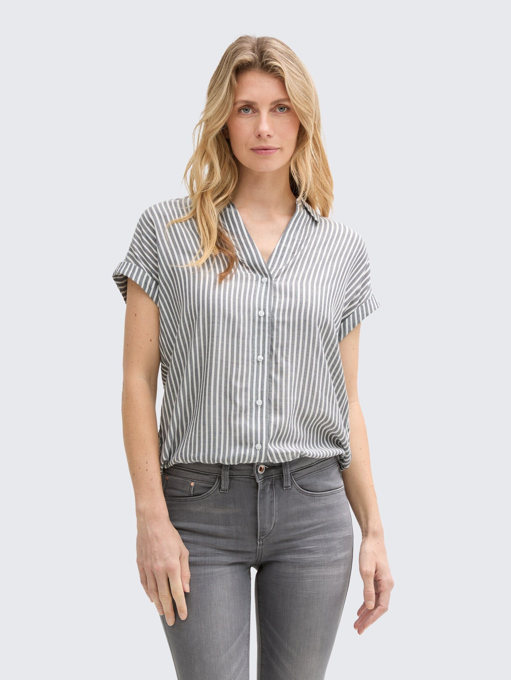 TOM TAILOR Kurzarmbluse Blusen & Shirts Loose Fit Bluse mit Streifenmuster günstig online kaufen