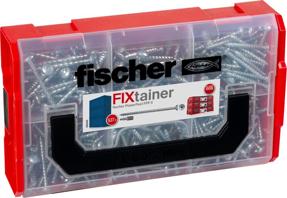 FixTainer + (Set, TX Spanplattenschraube 525 St) PowerFast II Bit, fischer TG SK