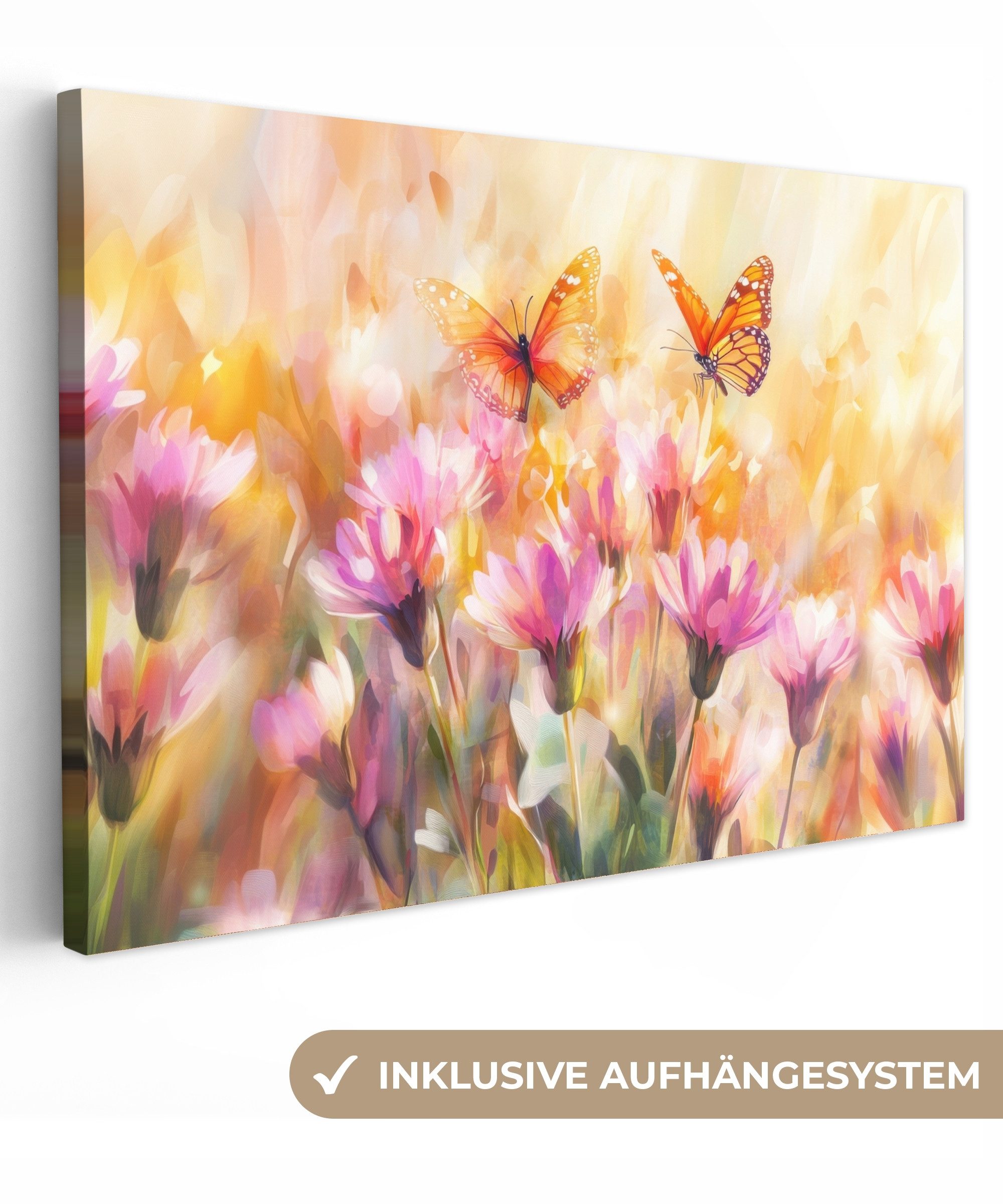 Leinwandbild Schmetterlinge - Orange - Blumen