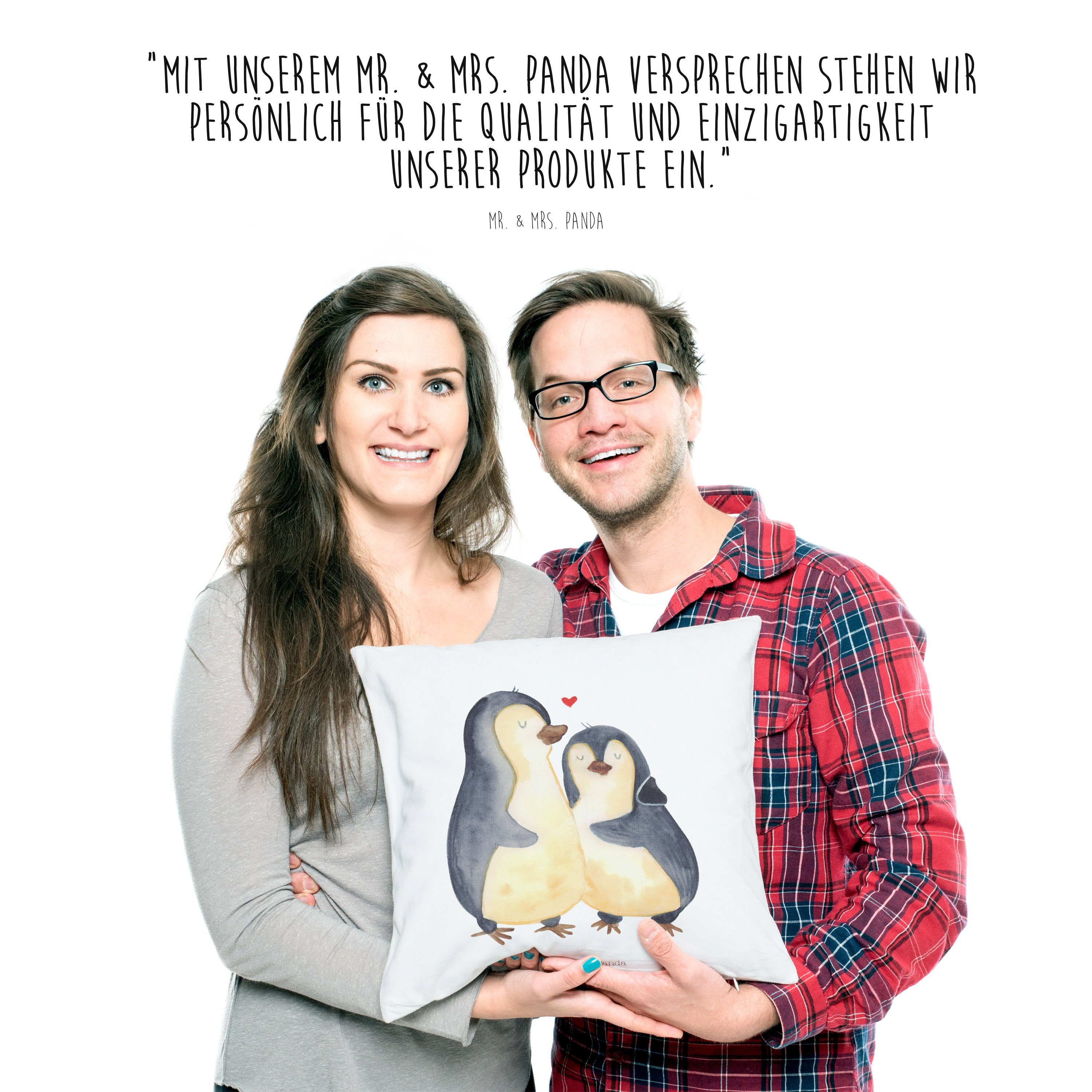 Geschenk, Hochzeitsgeschenk, umarmend Panda Dekokissen Pinguin & - Mr. Kissenhülle, Weiß Mrs. L -