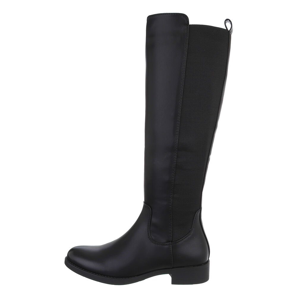 Ital-Design Damen Freizeit Stiefel Blockabsatz Flache Stiefel in Schwarz