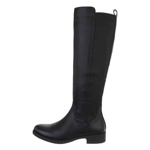 Ital-Design Damen Freizeit Stiefel Blockabsatz Flache Stiefel in Schwarz