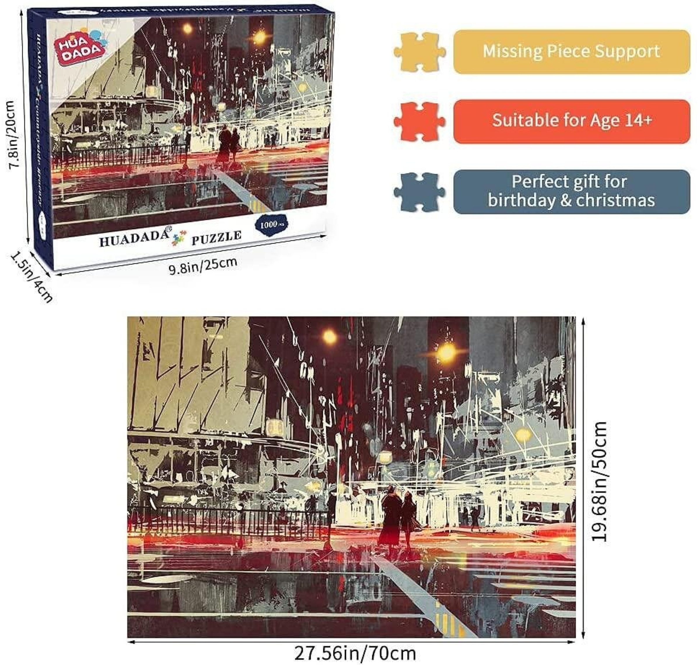 Huadada Puzzle 1000 Teile Puzzle für Erwachsene & Kinder 14+ mit Poster 70x50 cm, 1000 Puzzleteile, Hochwertiger Karton, dicke stabile Teile, geistige Förderung