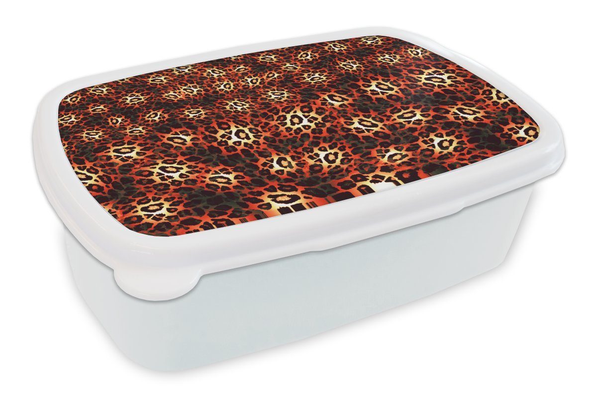 MuchoWow Lunchbox Leopardenmuster - Design - Orange, Kunststoff, (2-tlg), Brotbox für Kinder und Erwachsene, Brotdose, für Jungs und Mädchen weiß