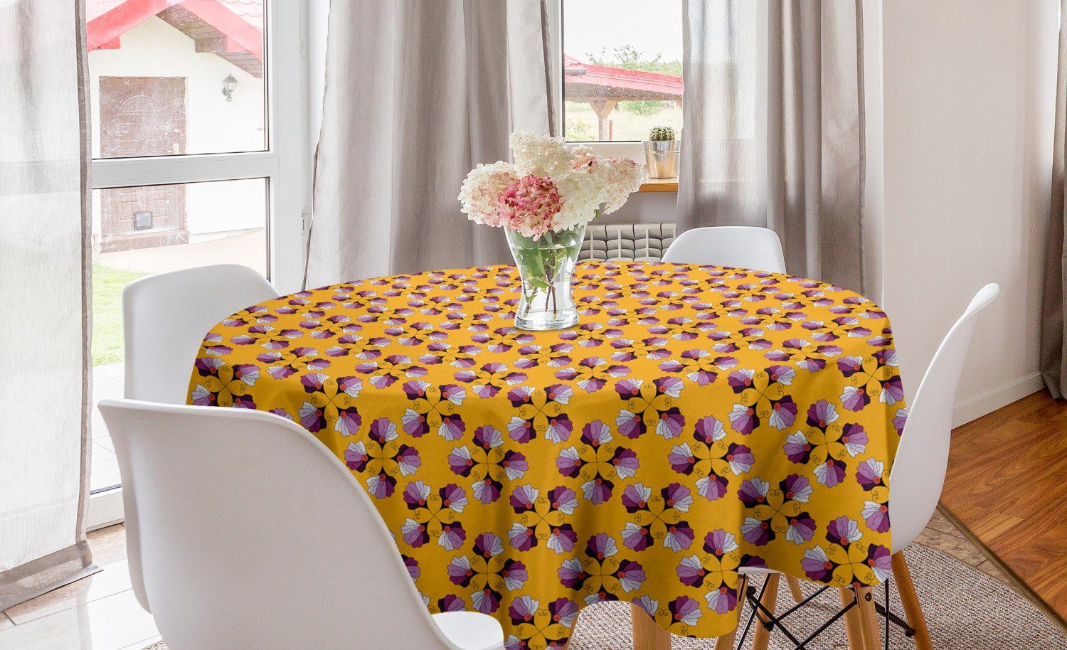 Abakuhaus Tischdecke Kreis Tischdecke Abdeckung Dekoration, inspiriert Motif Küche Blumen für Blütenblätter Esszimmer