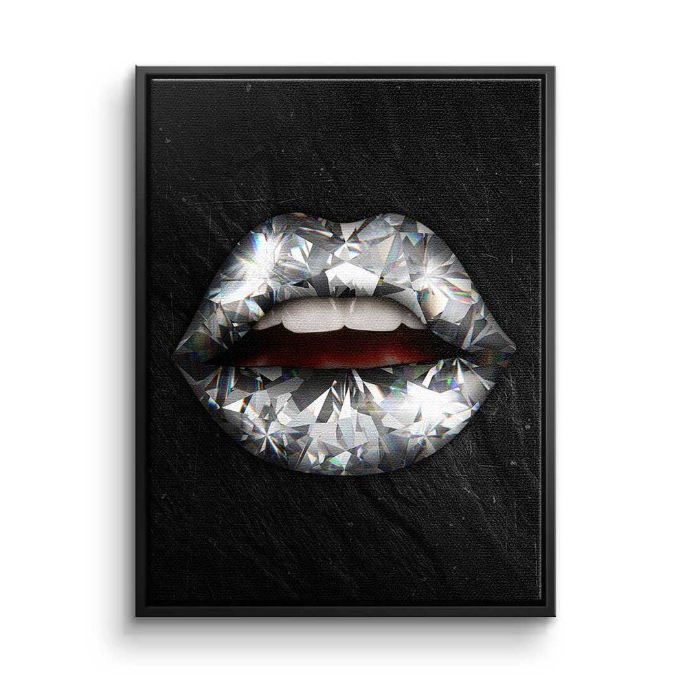 Leinwandbild Diamant DOTCOMCANVAS® - Wandbil - - Leinwandbild, Lippen modernes Premium X silberner Rahmen Pop Art