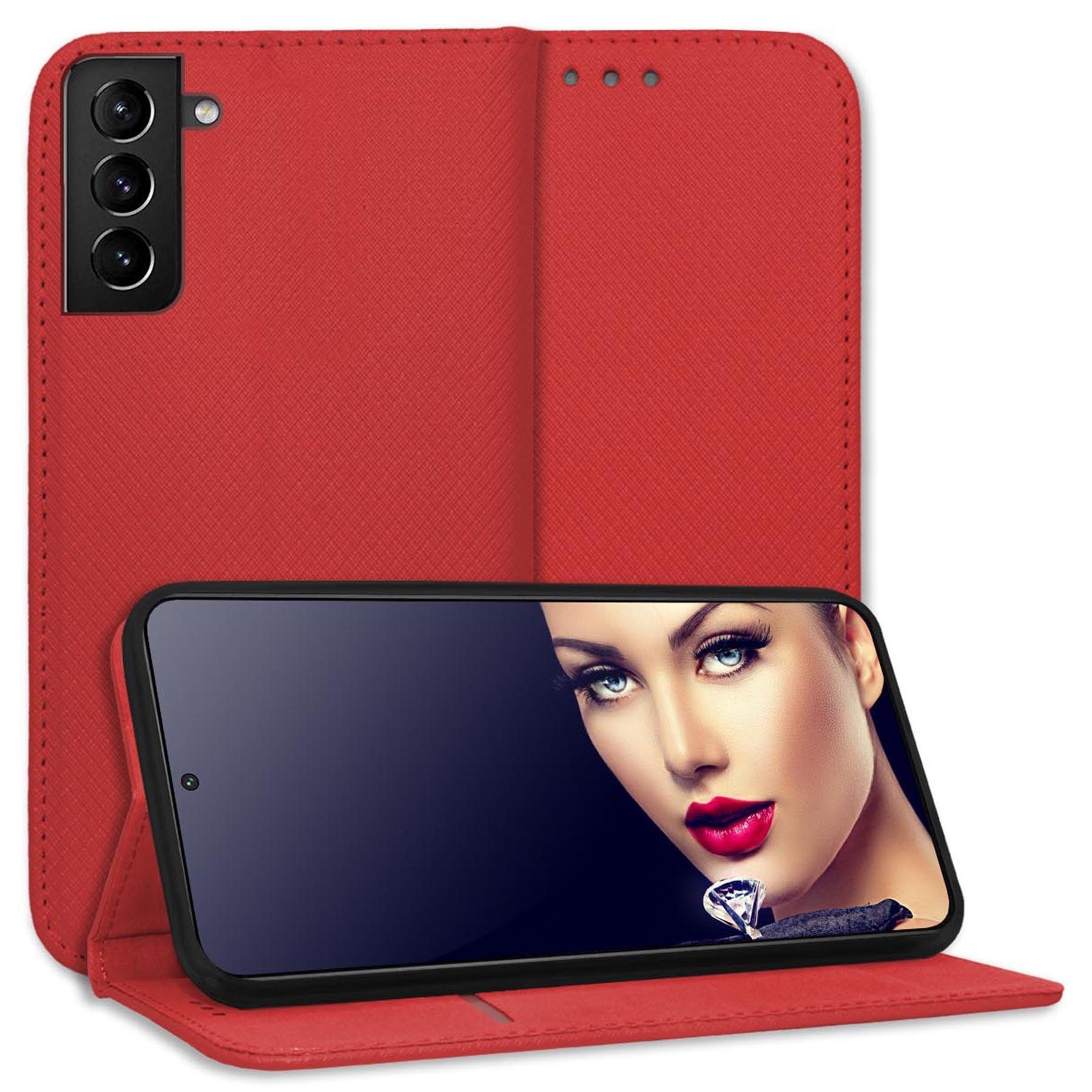mtb more energy Smartphone-Hülle Smart Magnet für Samsung Galaxy S21 Plus 5G, Rot, Bookstyle Klapphülle Cover Wallet Case aus Kunstleder