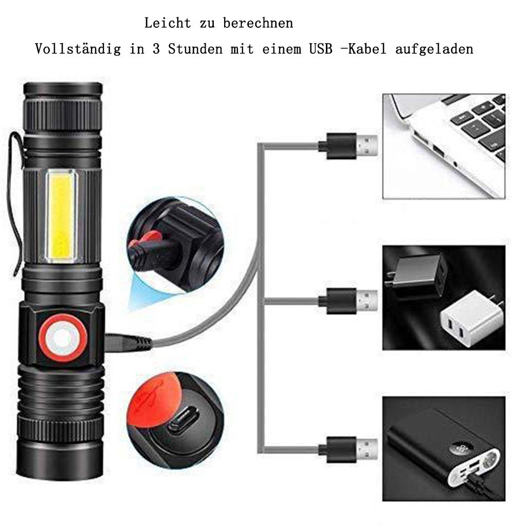 LED 1500mAh mit Extrem Taschenlampe GelldG Akku LED (1-St) Taschenlampe Hell Wiederaufladbare