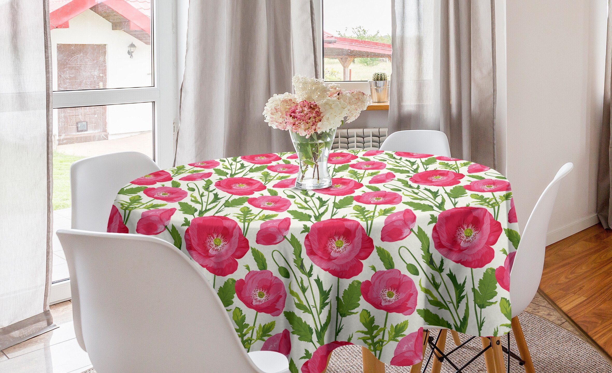 Abakuhaus Tischdecke Kreis Tischdecke Abdeckung für Esszimmer Küche Dekoration, Mohn Blätter und Blütenblätter Romantik