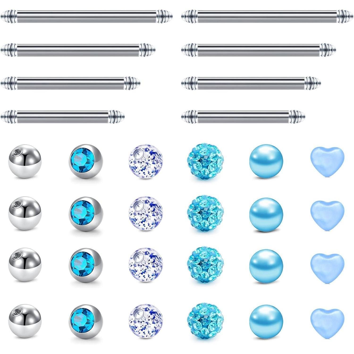 Briana Williams Nasenpiercing-Set Zungen- und Brustwarzenpiercing Set Chirurgenstahl Silber 14G 12-20mm