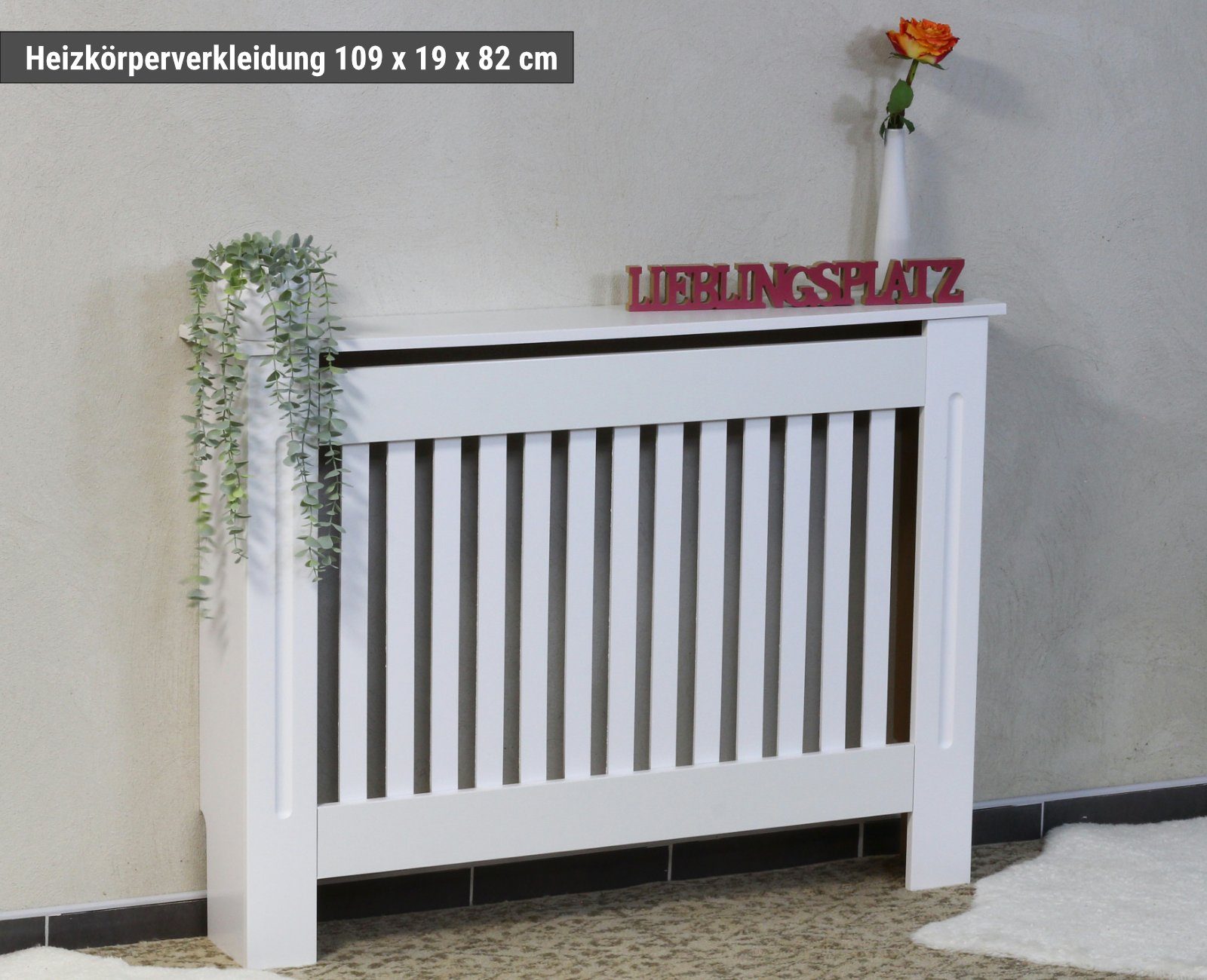 möbelando Heizungsverkleidung Design Heizkörperverkleidung WL5.746 Weiß  Matt, Design Heizkörperverkleidung WL5.746 Weiß Matt Lackiert 152x83x19 cm,  Heizungsverkleidung Groß Heizungsabdeckung, Heizkörperabdeckung Holz  Lamellen, Heizung Heizkörper