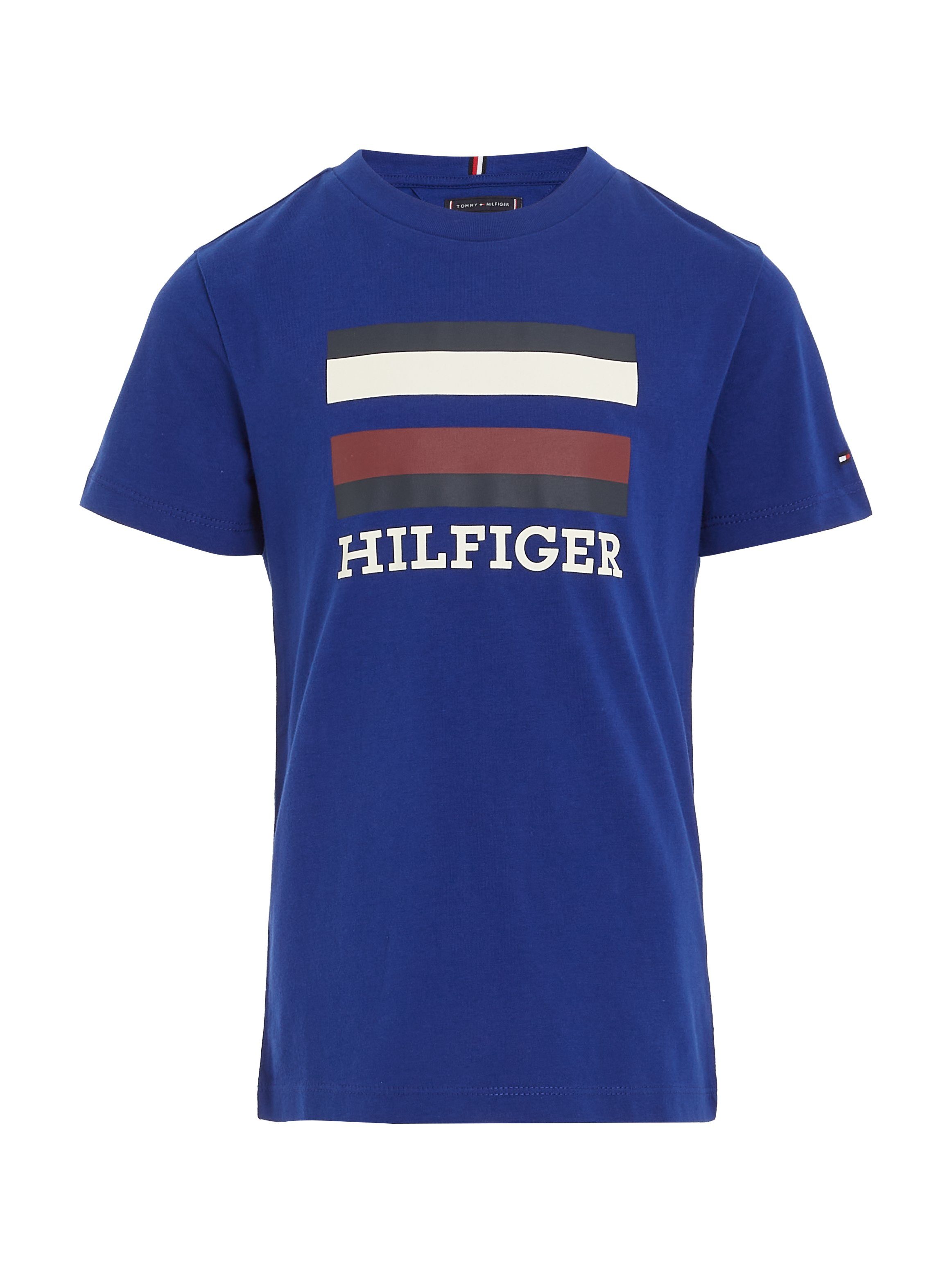 S/S Navy T-Shirt Logo-Schriftzug mit & TH Frontprint Hilfiger Voyage TEE großem LOGO Tommy Hilfiger