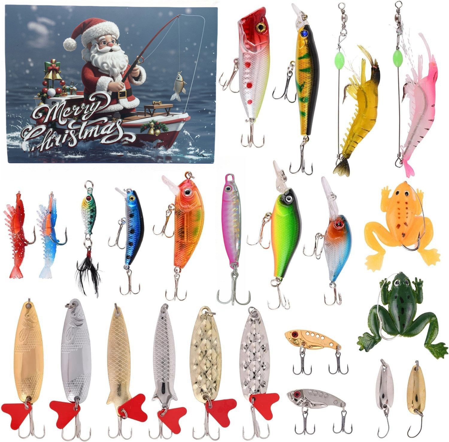 CLTYQ Geschenkbox Adventskalender 24-teiliges Geschenkbox Angelset Weihnachts-Blindbox, Angler Geschenk für Männer Forellen Adventkalender …