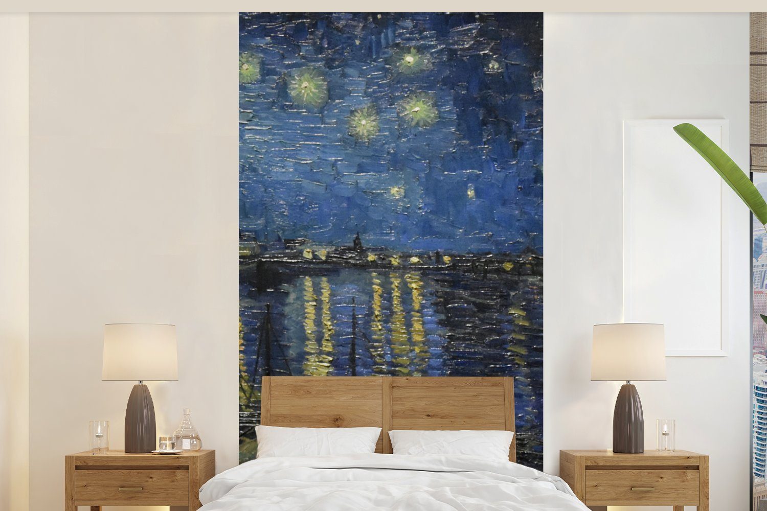 MuchoWow Fototapete Sternennacht über dem Orsay Paris - Vincent Van Gogh, Matt, bedruckt, (2 St), Vliestapete für Wohnzimmer Schlafzimmer Küche, Fototapete