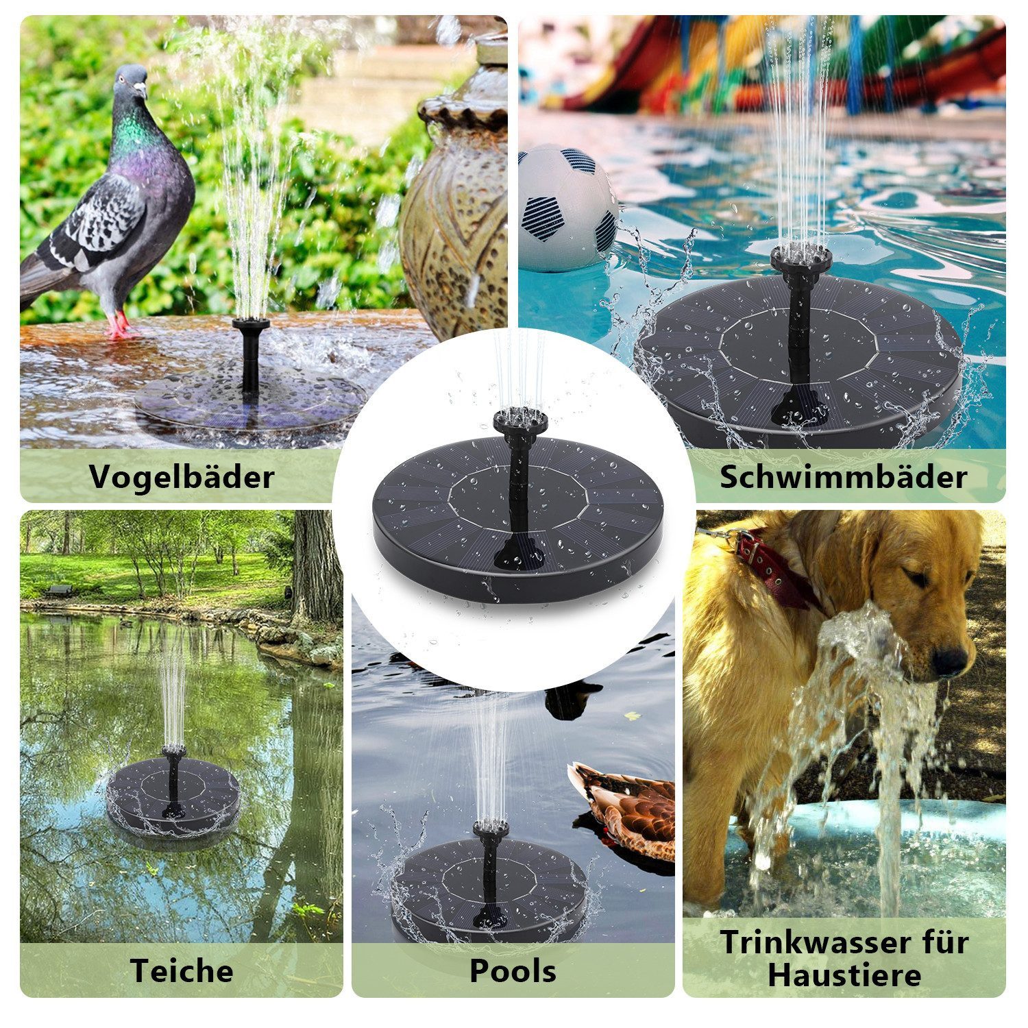 FELIXLEO Teichpumpe Solarpumpe Solar Springbrunnen 1.5 Watt Wasserspiel Teichpumpe Fontäne (1-tlg) – Bild 4 von 5