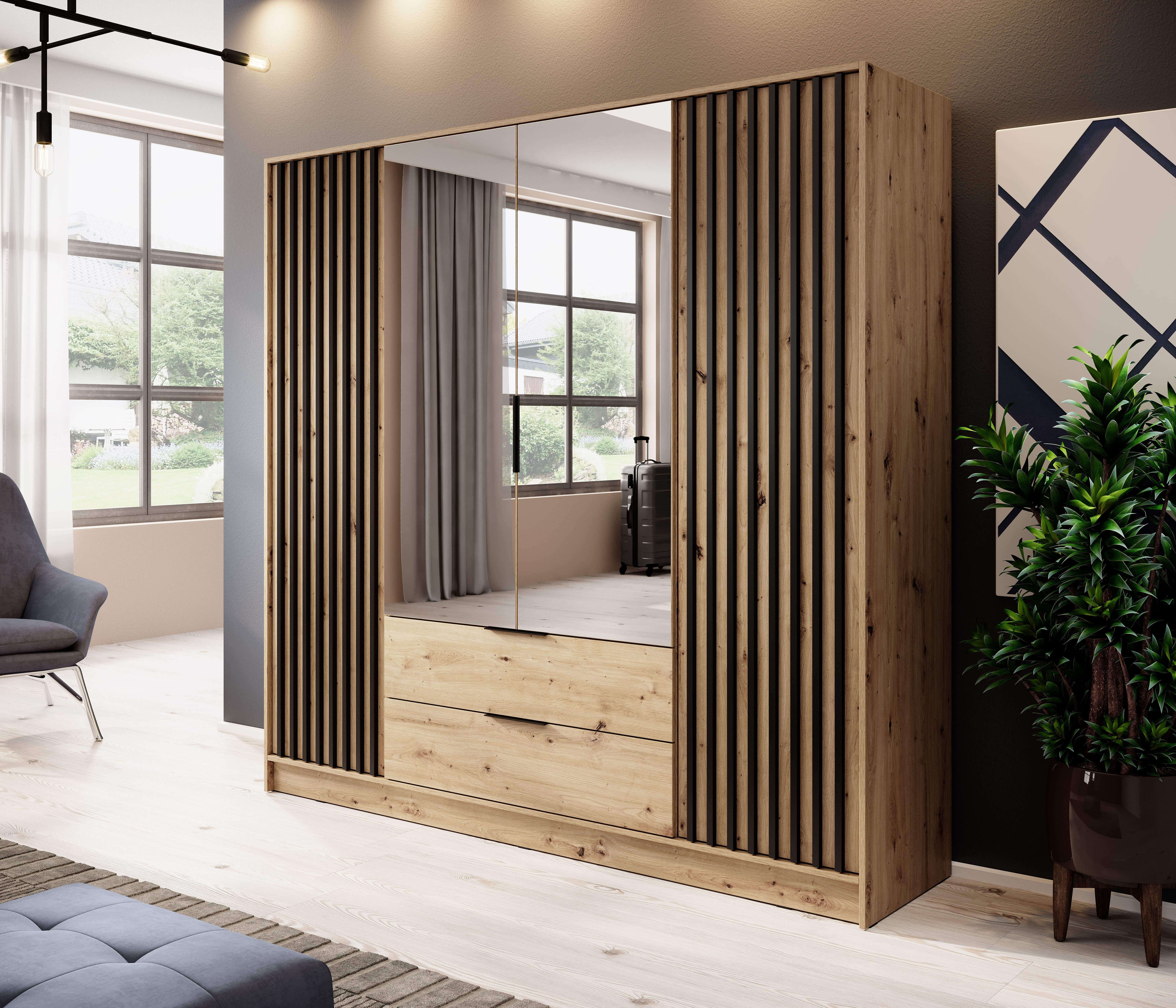 MOEBLO Kleiderschrank JOHN (Latten aus Holz, günstig online kaufen