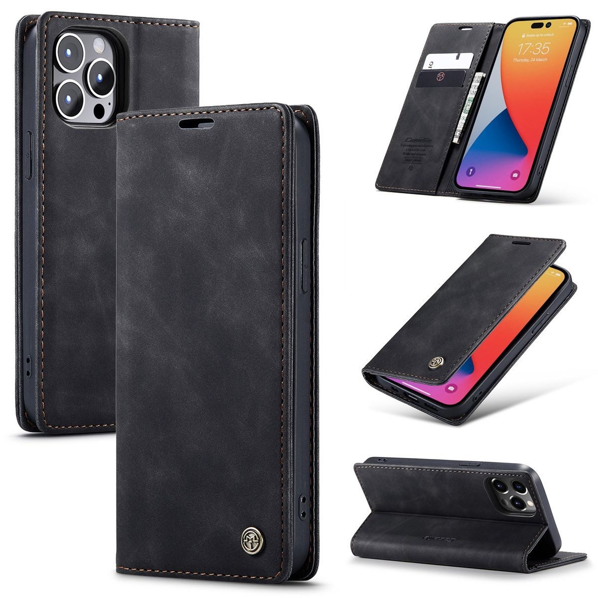 König Design Handyhülle Handytasche Schutzhülle für iPhone 14 Pro Max, Handy Klapphülle Case Tasche – Magnetverschluss & Kartenfach
