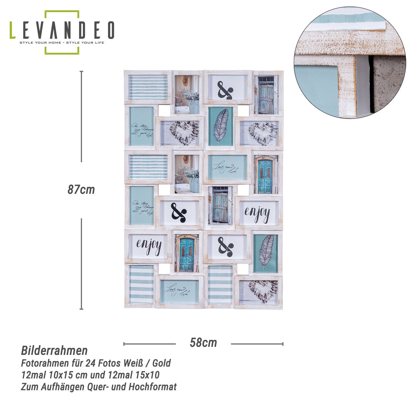 Levandeo® Bilderrahmen Collage, Bilderrahmen Collage 24 Fotos 10x15cm Weiß günstig online kaufen