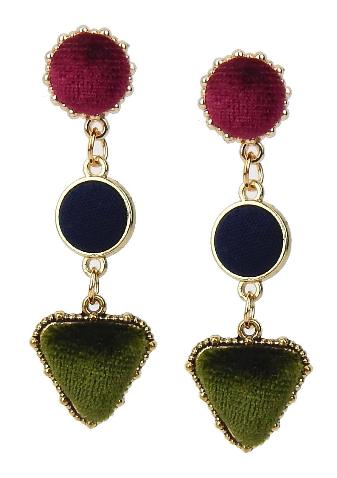 Ella Jonte Paar Ohrstecker, lange Ohrringe gold rot bordeaux grün schwarz Samt