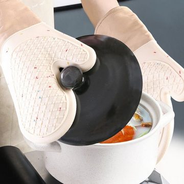 LENBEST Topflappen Topfhandschuhe Ofenhandschuh- und Topflappenset mit hitzebeständigen, (3-tlg), Silikonofenhandschuhen und einem Hitzeschutz, 3-teiliges Set