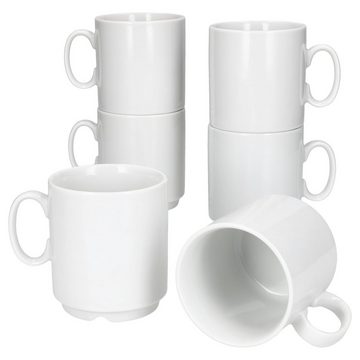 MamboCat Becher 6er Set Event Kaffeebecher 250ml weiß Porzellan-Tassen stapelbar, Porzellan