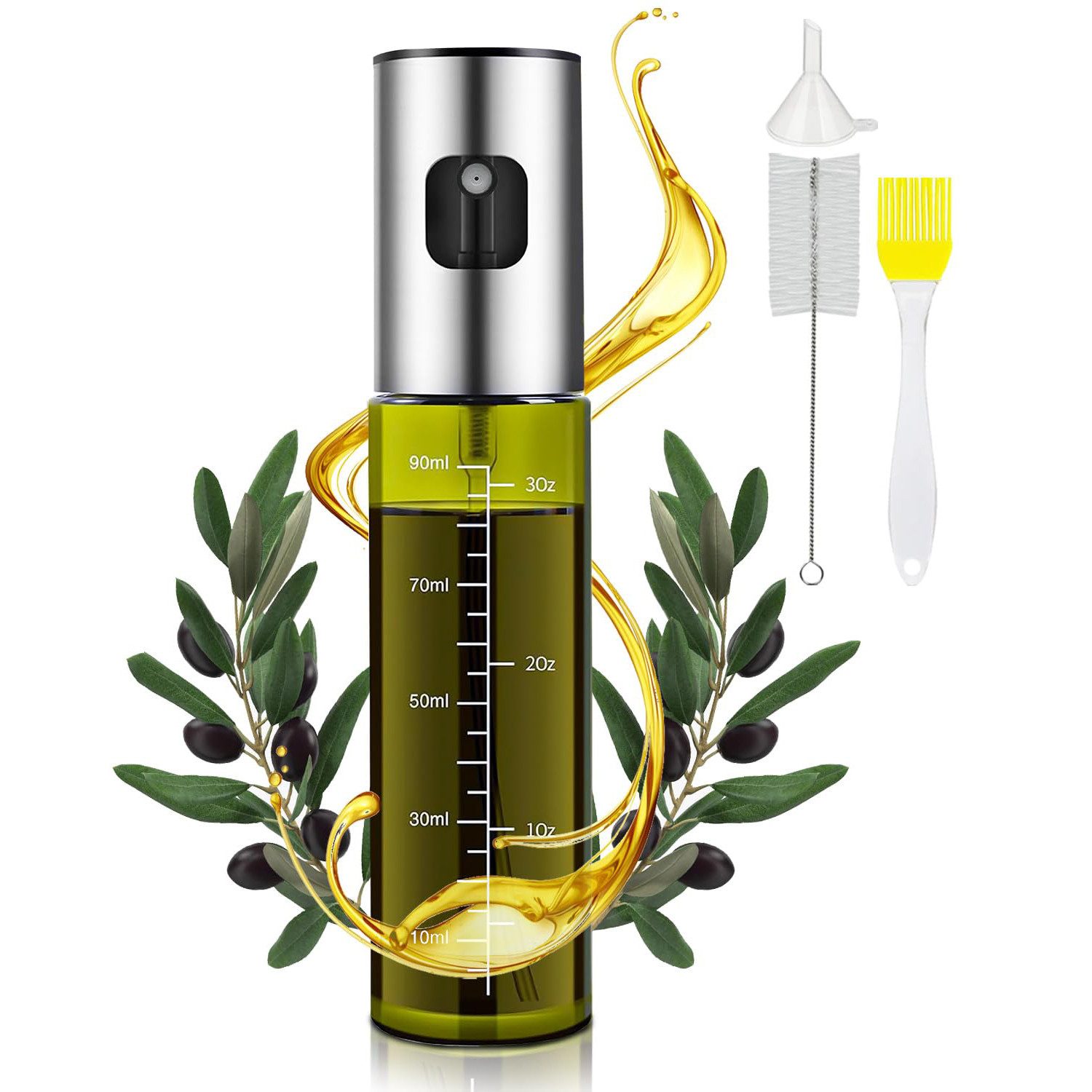 FOUORTUNATE-BEE Ölspender Ölsprüher für Speiseöl, grünes UV-Schutz Sprühflasche Öl, (1-tlg., 100ml Glas Öl Zerstäuber Küche Ölsprühflasche Heißluftfritteuse), Oil Sprayer mit Skala & Trichter, Ölspray für Öl & Essig