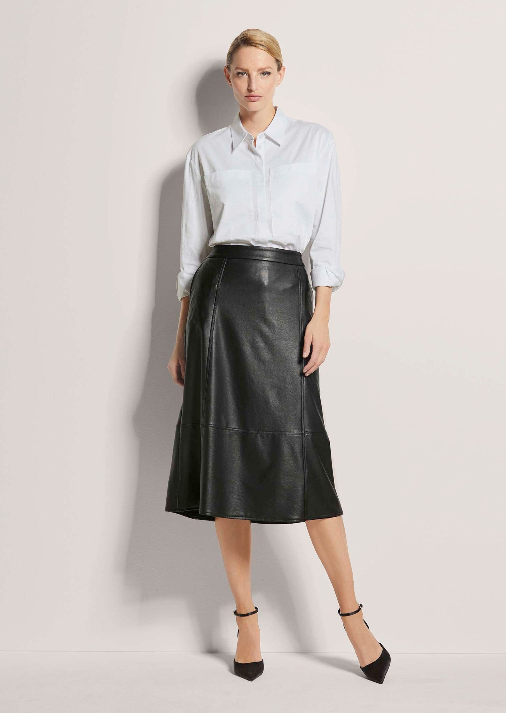 MADELEINE Maxirock Leder-Look Midi-Rock mit Reißverschluss Unifarbenes Design mit praktischem rückseitigem Zipper