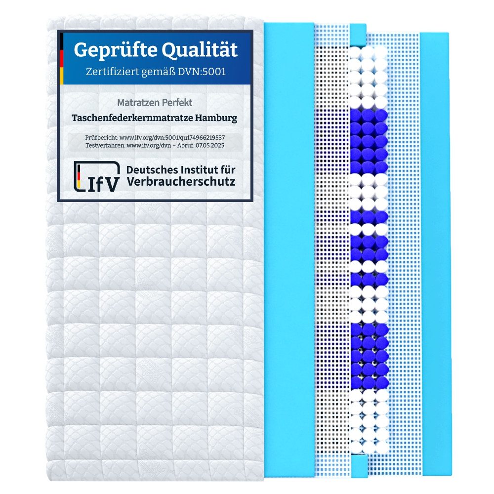 Taschenfederkernmatratze Hamburg 9 ZONEN in Premiumqualität, Taschen Federkern Matratze, Matratzen Perfekt, 23 cm hoch, (Härtegrad 2, H3, H4 möglich, auch für Boxspringbett 180x200 cm geeignet), Überbreiten radikal reduziert 140x200 cm und andere Größen