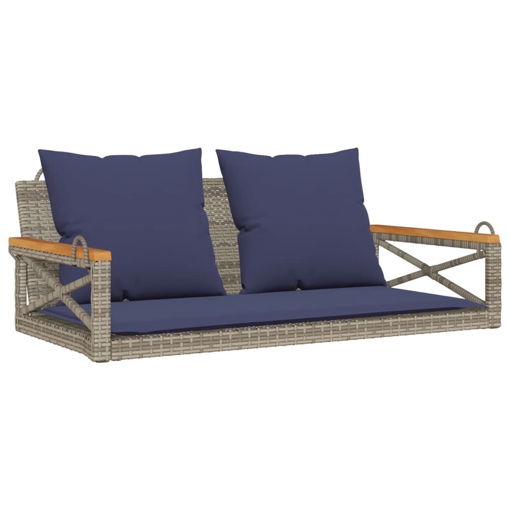 vidaXL Gartenbank Hängebank mit Kissen Grau 109x62x40 cm Poly Rattan (1-St)