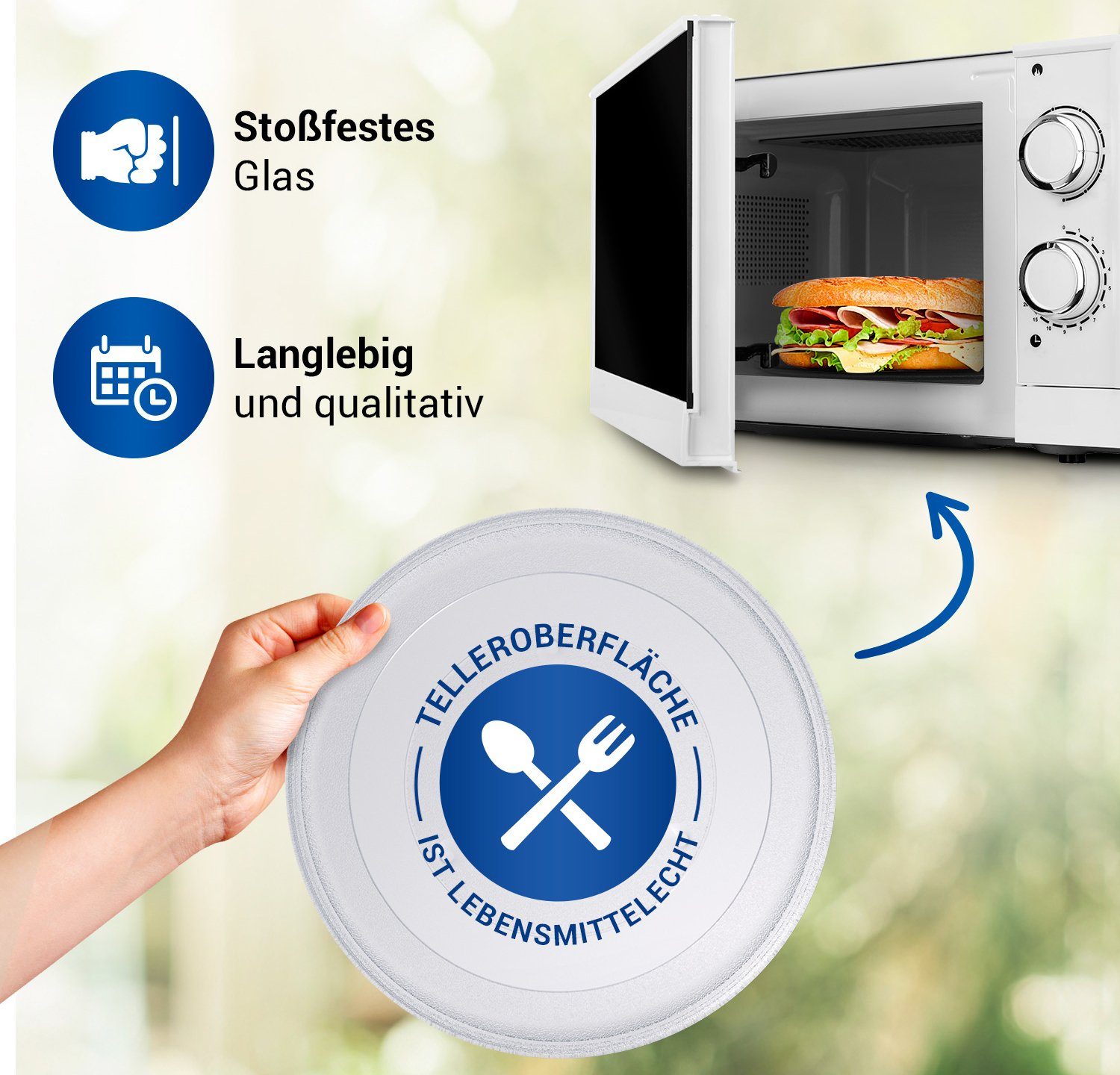 VIOKS Mikrowellenteller Glasteller 245 mm passend wie MI1139, mit 3 Füßen für Mikrowellengeräte