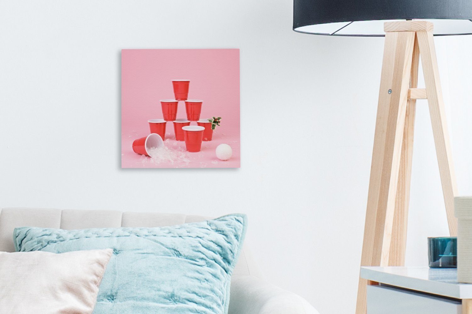 Schlafzimmer Wohnzimmer für St), Bilder Leinwandbild OneMillionCanvasses® Stapel Leinwand (1 roter Ein Bierpong, für Becher