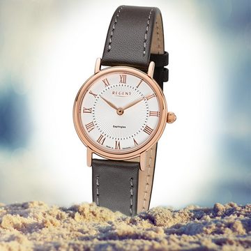 Regent Quarzuhr Regent Damen Uhr GM-1604 Leder Quarz, (Analoguhr), Damen Armbanduhr rund, klein (ca. 28mm), Lederarmband