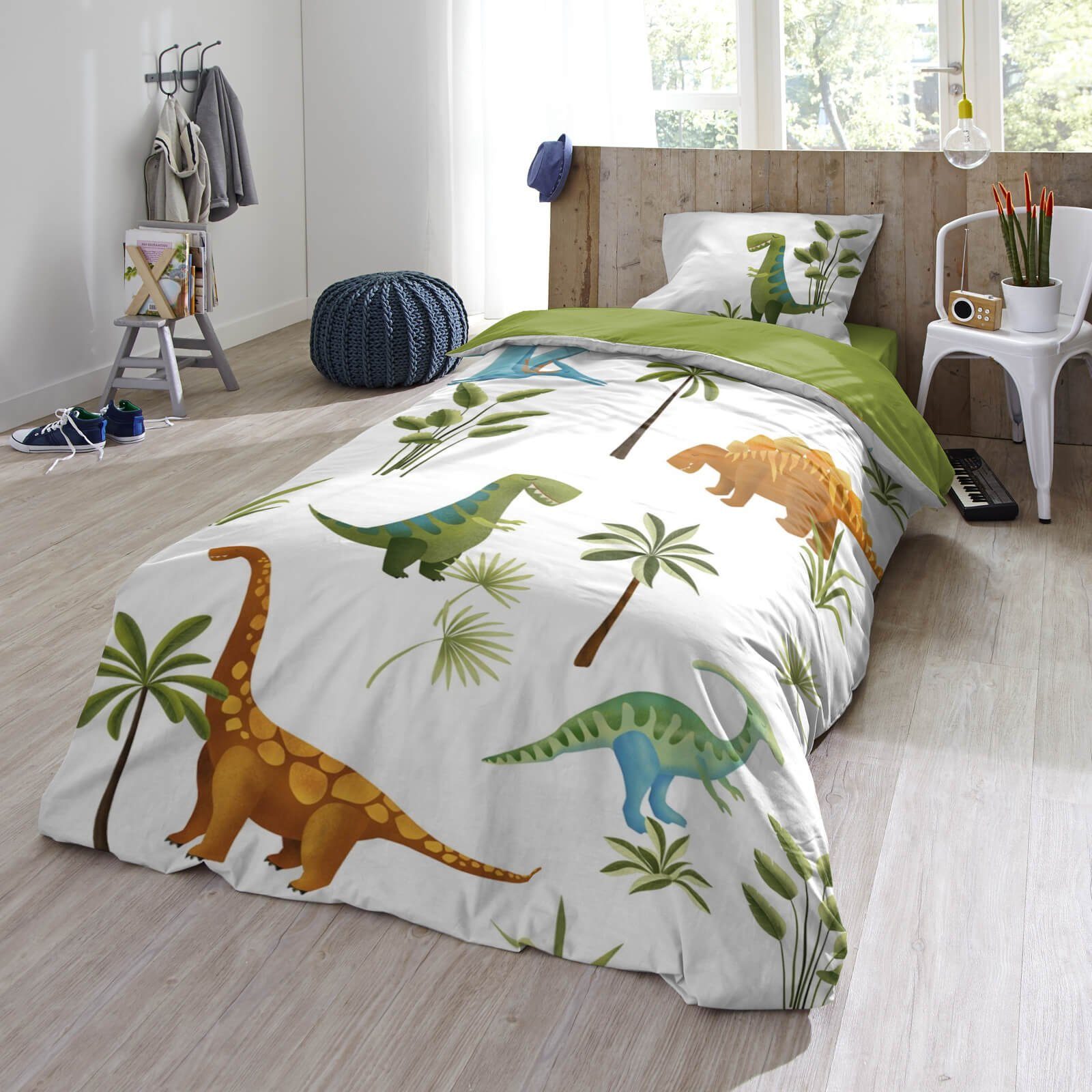 good morning Bettwäsche Jurassic Park 20014 White, Baumwolle, 2 teilig, Dinosaurier, Urzeit, Palmen – Bild 5 von 5