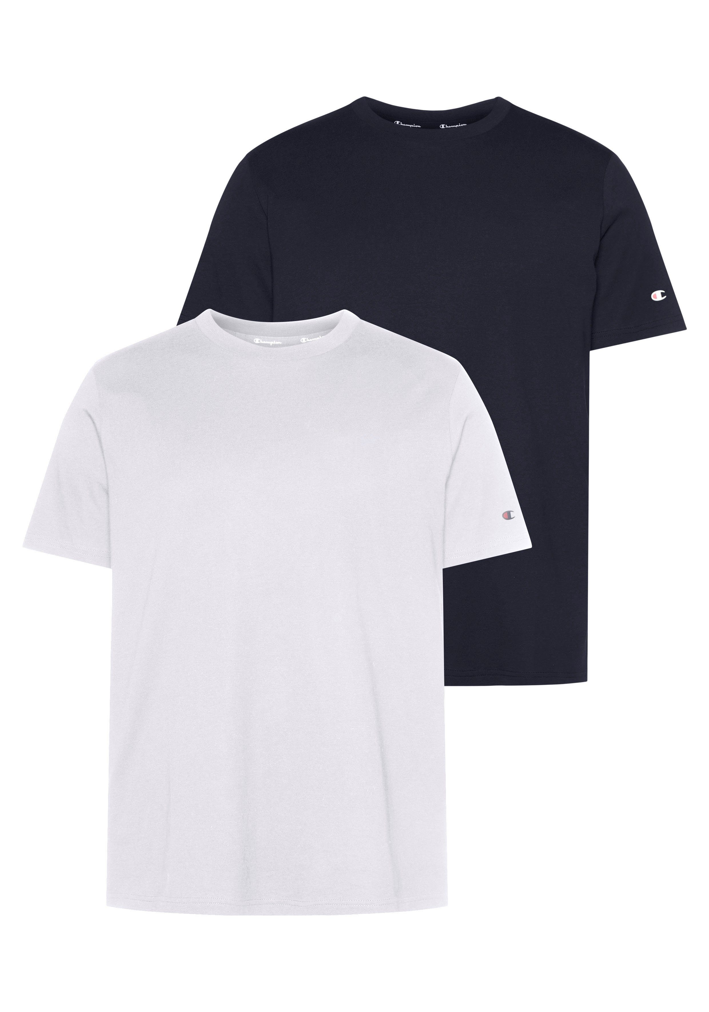 (Packung, Champion T-Shirt 2-tlg) T-Shirt Crewneck 2pack weiß+marine Classic