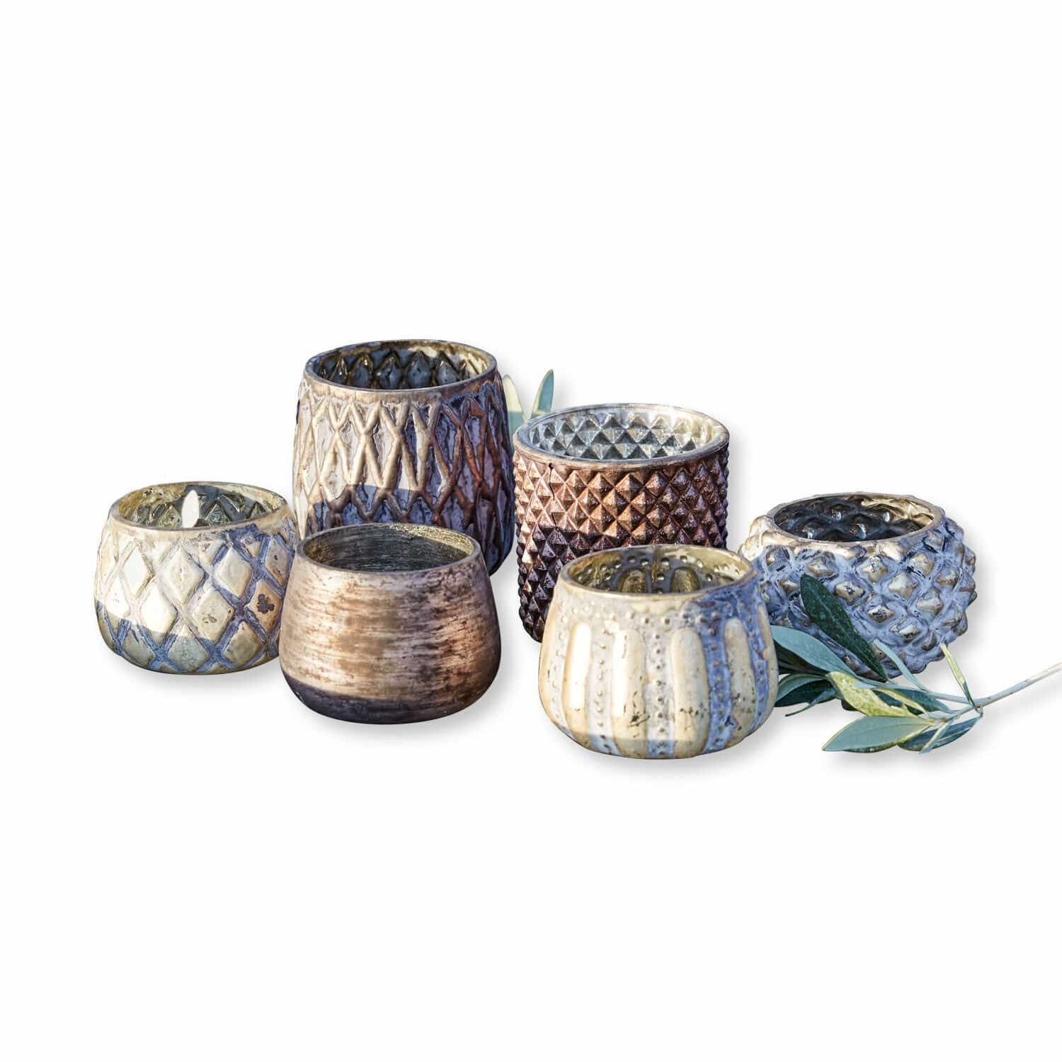 Mirabeau Windlicht Windlichter 6er Set Fajolle grau/gold (6er Set, 6er Set)
